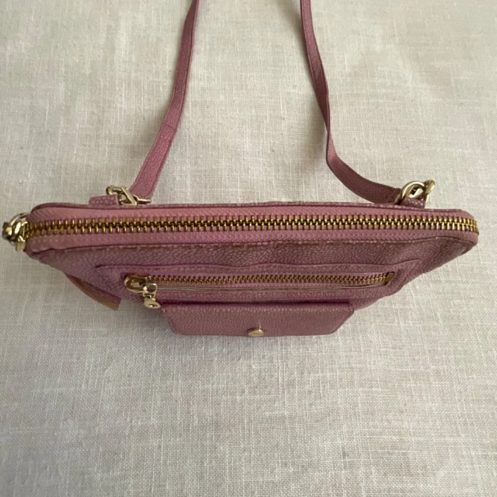 •Abas Pink Lavender Embossed Leather Crossbody Bag ZipClutch Pouch